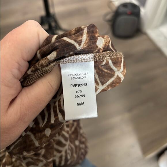 Elan Brown and White Printed Cropped Tank With Ruffle Straps Size Medium - Picture 6 of 6